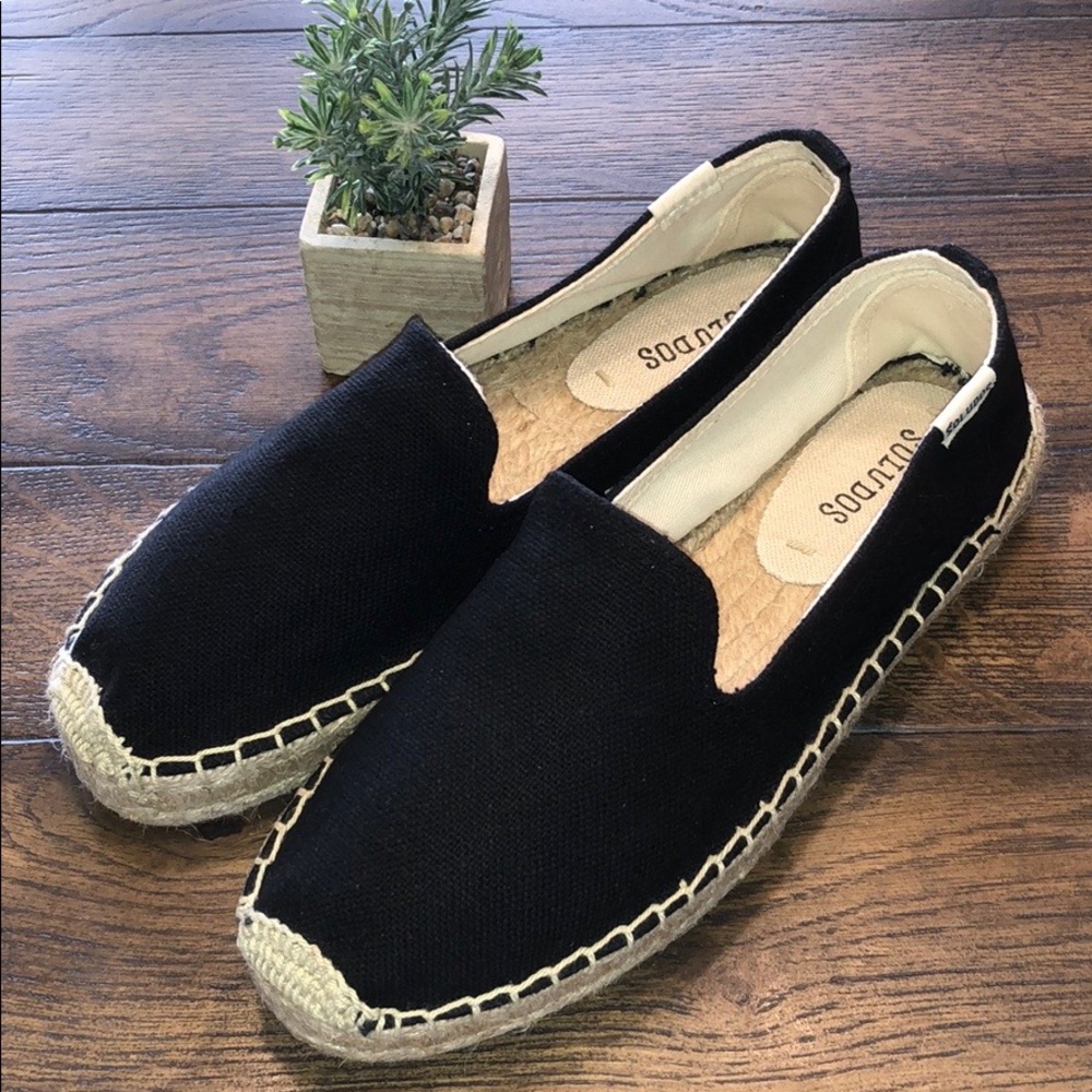 Soludos Black Canvas Smoking Slipper Espadrilles